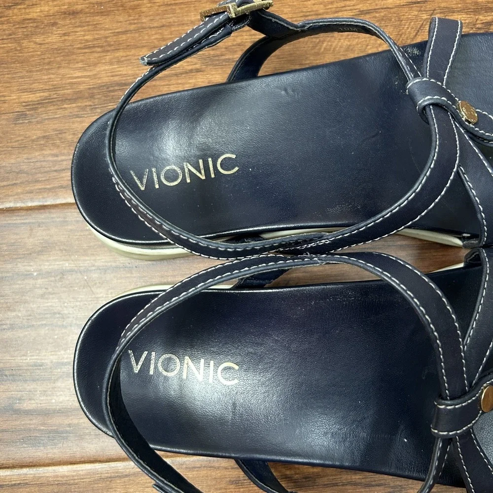 Vionic Sandals Womens Size 10M Leather Strappy Buckle Comfort Orthopedic Shoes
